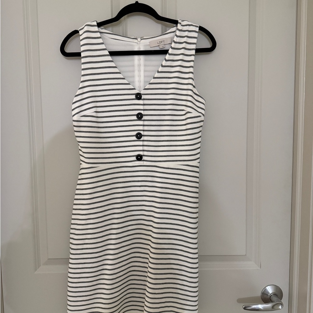 LOFT Black & White Striped V-Neck Sleeveless Mini Dress